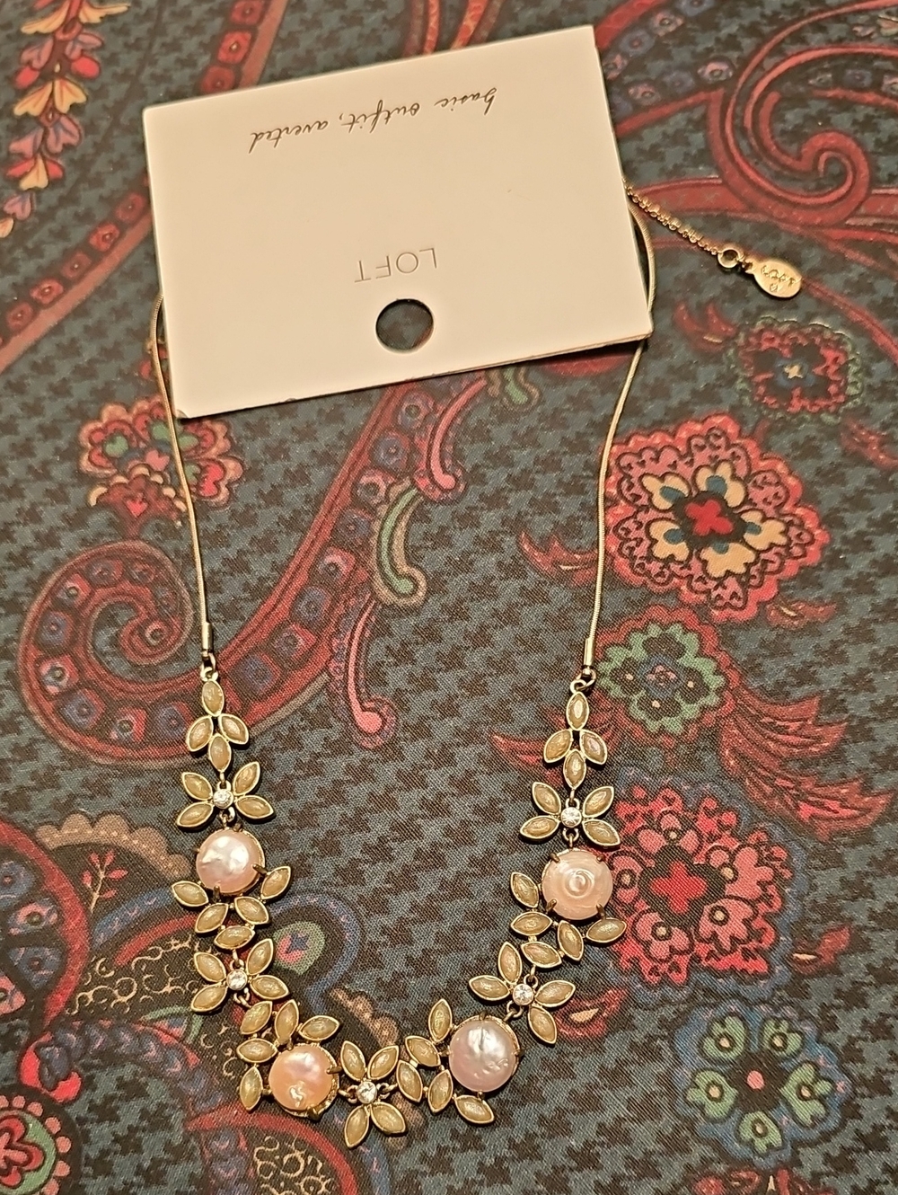 LOFT Gold-Tone Floral Necklace with Blush Pearls